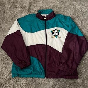 Vintage 90s Apex One NHL Anaheim Mighty Ducks Zip Up Windbreaker Jacket Mens XL